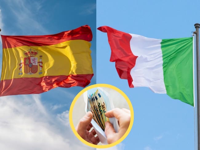 Imágenes de referencia bandera de España e Italia, más euros // Getty Images