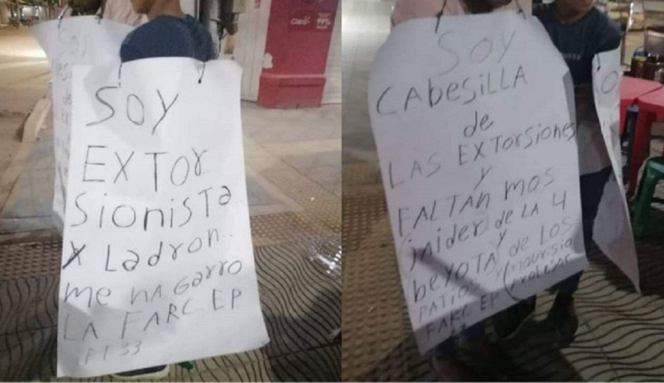 Personas exhibidas como delincuentes en Tibú, Norte de Santander.