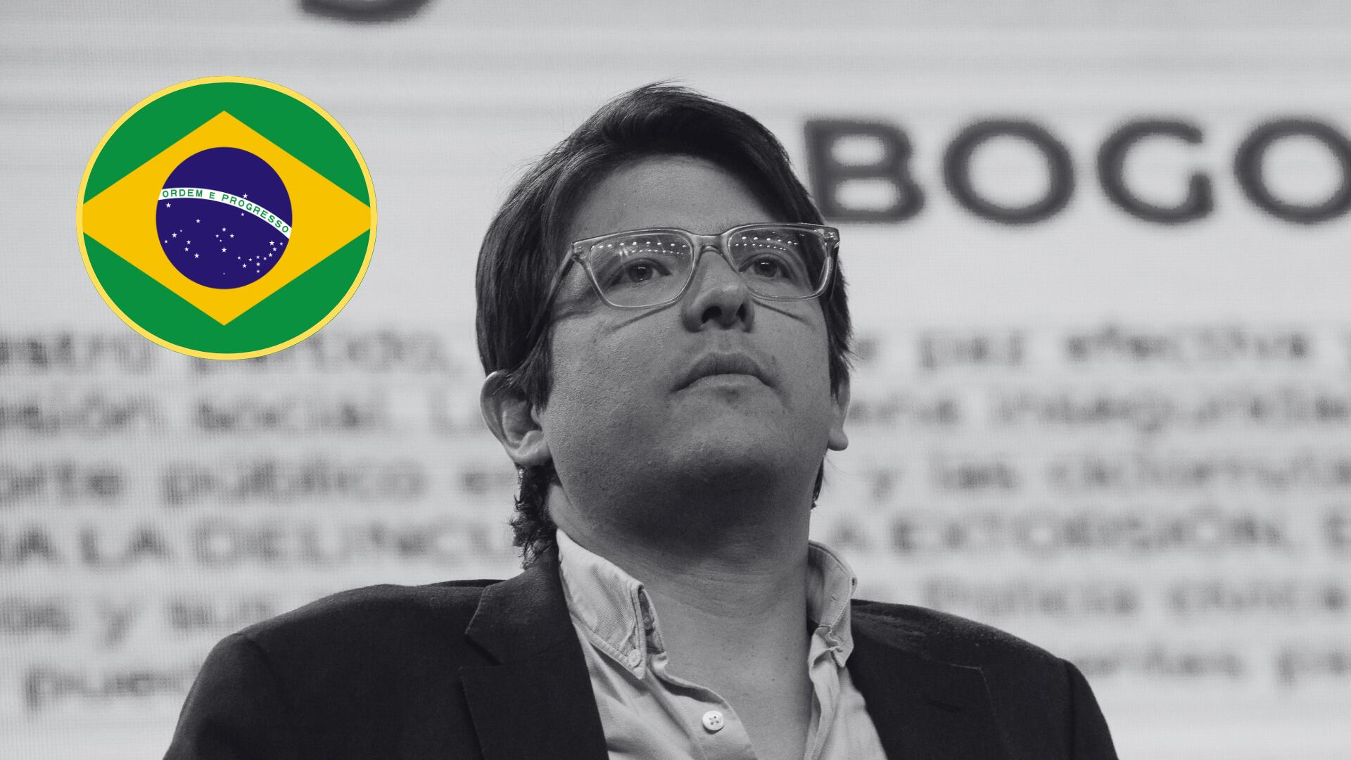 Senador y precandidato presidencial Miguel Uribe Turbay y bandera de Brasil. Foto: Sebastian Barros/Long Visual Press/Universal Images Group via Getty Images