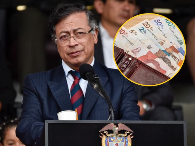 Gustavo Petro e imagen de referencia de dinero colombiano. Fotos: (Colprensa - Cristian Bayona) / Getty Images