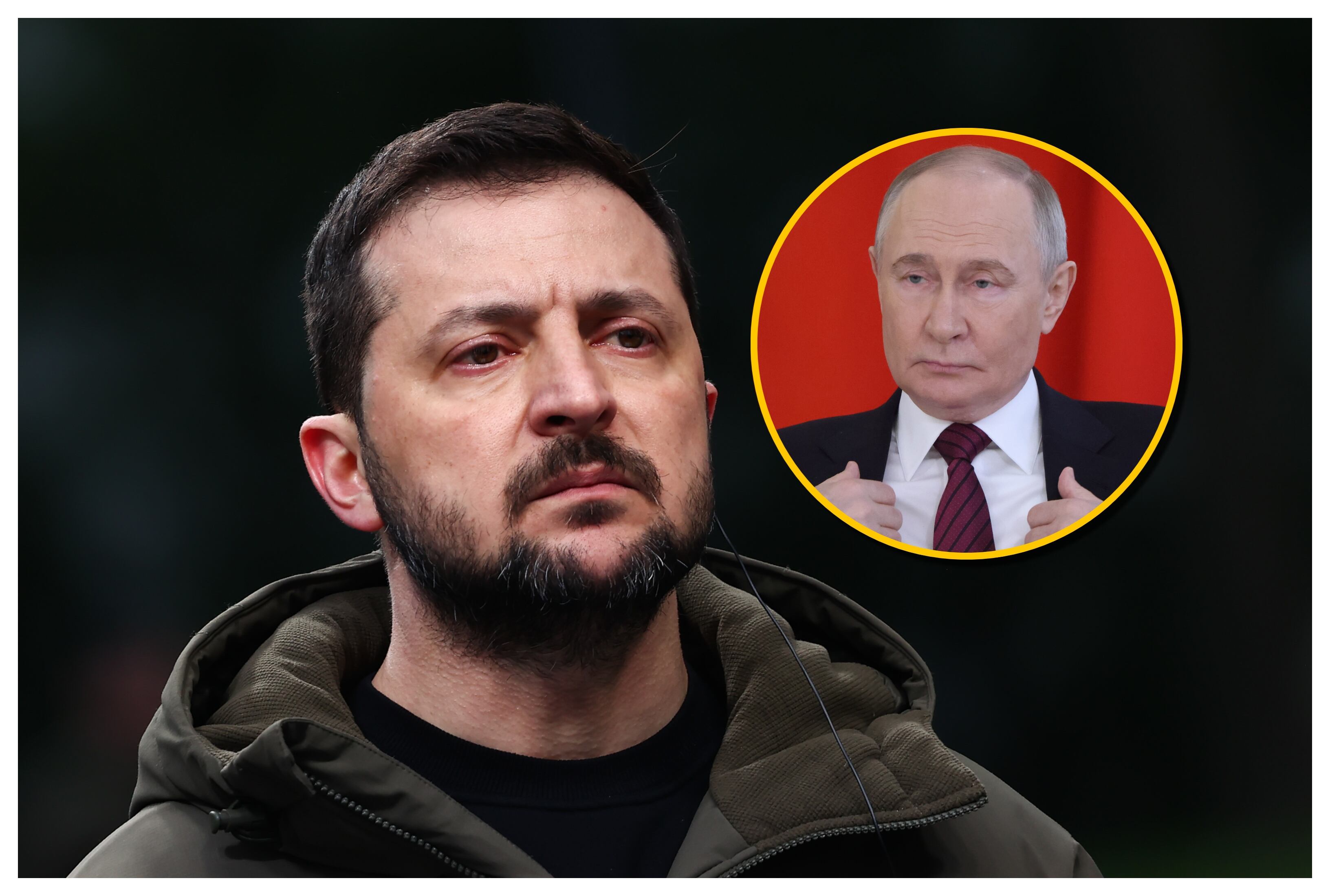 Volodimir Zelenski y Vladimir Putin. Foto: Jakub Porzycki/NurPhoto y Contributor/Getty Images.