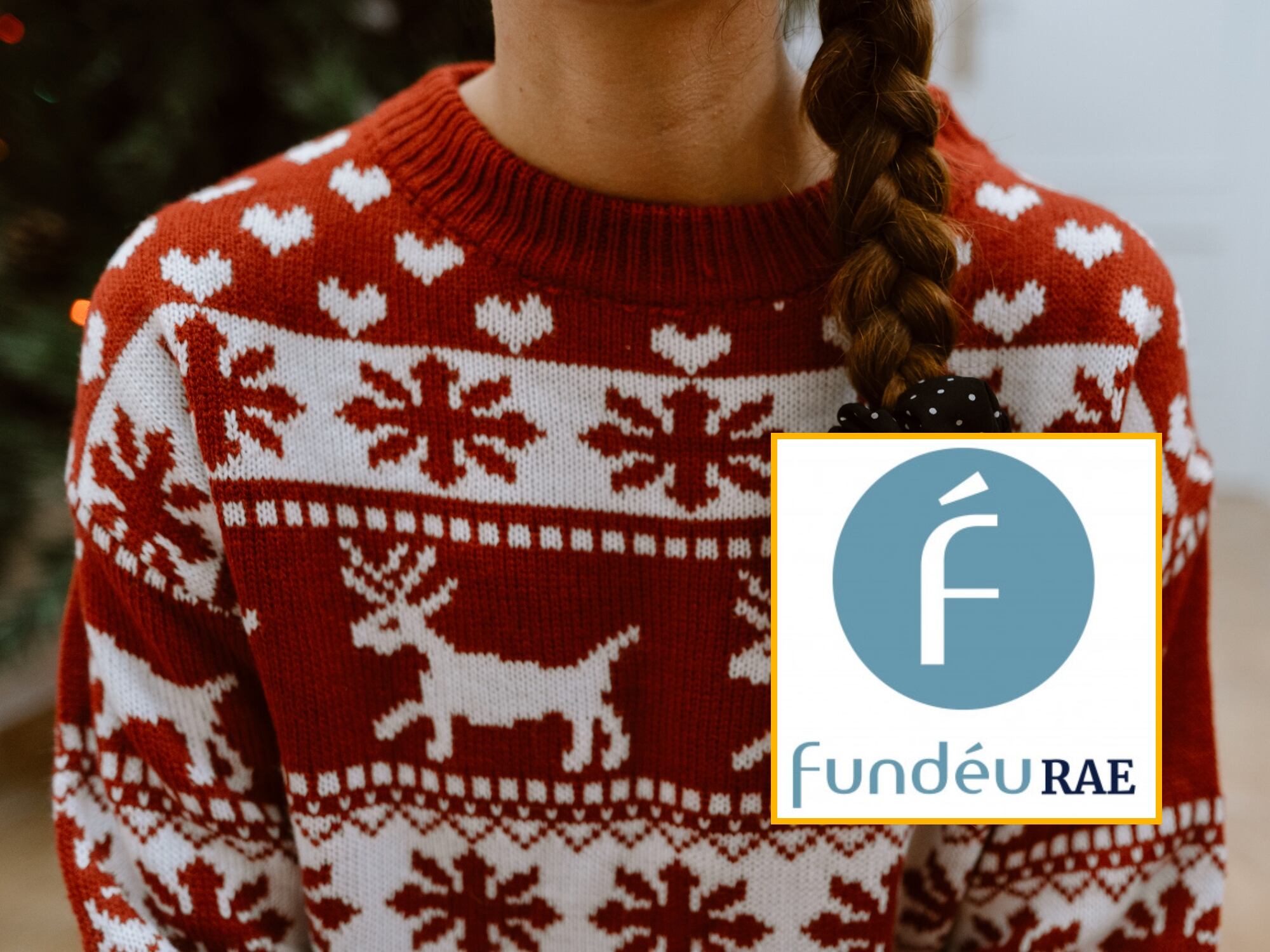 Suéter, imagen de referencia y logo de Fundéu. Fotos: Getty Images y RAE.