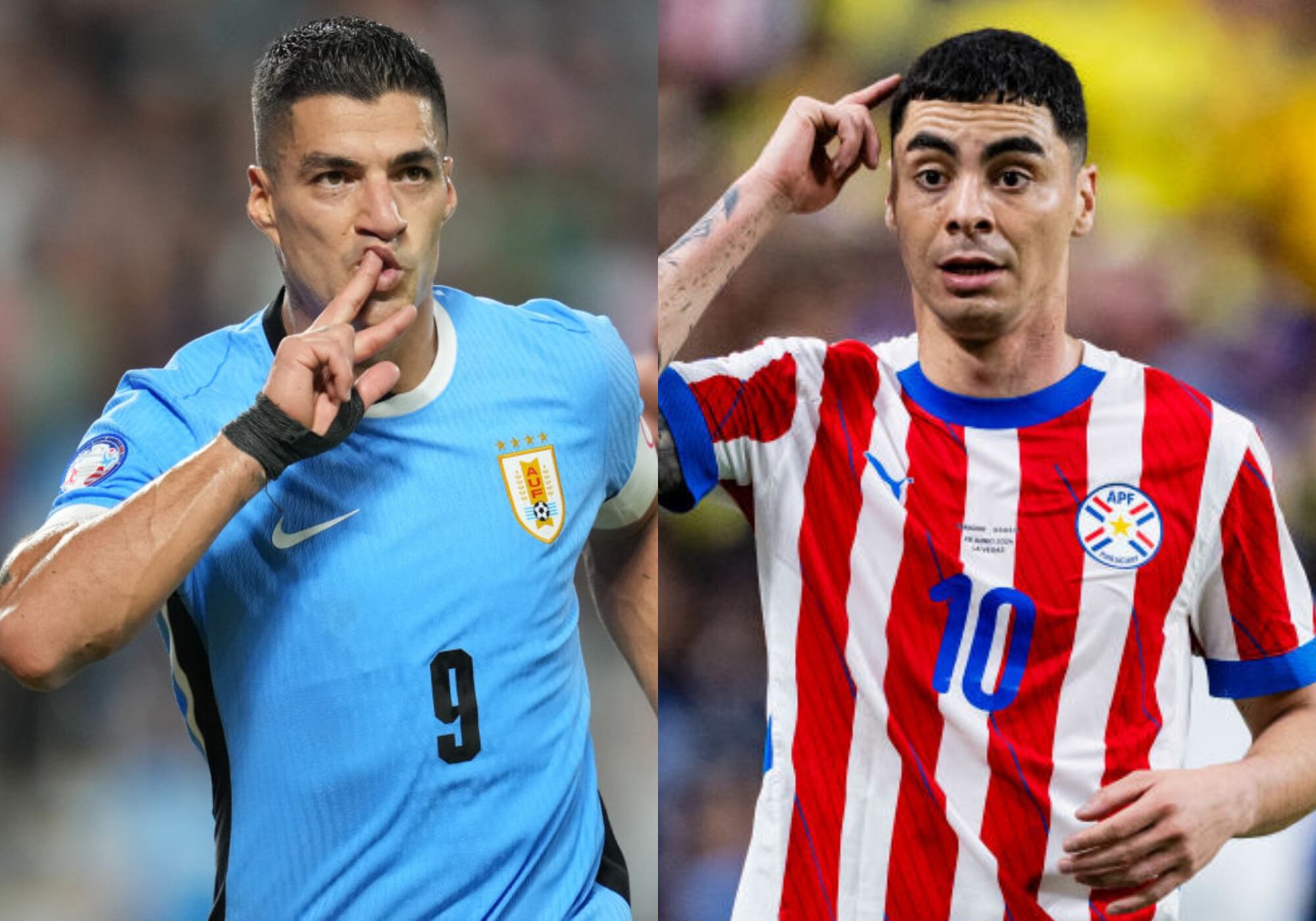 Luis Suárez y Miguel Almorón. Foto: (Photo by Grant Halverson/Getty Images) / (Photo by Richard Callis/Eurasia Sport Images/Getty Images)