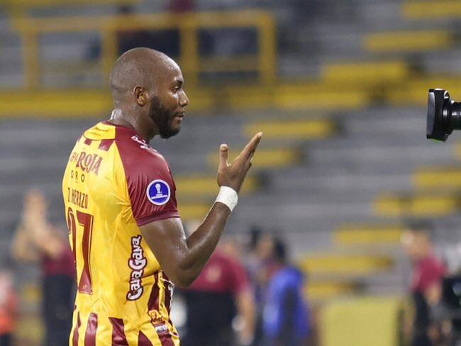 Diego Herazo del Tolima celebrando su gol contra Puerto Cabello. Copa Sudamericana 27 de junio de 2023. Foto: Twitter oficial Tolima.
