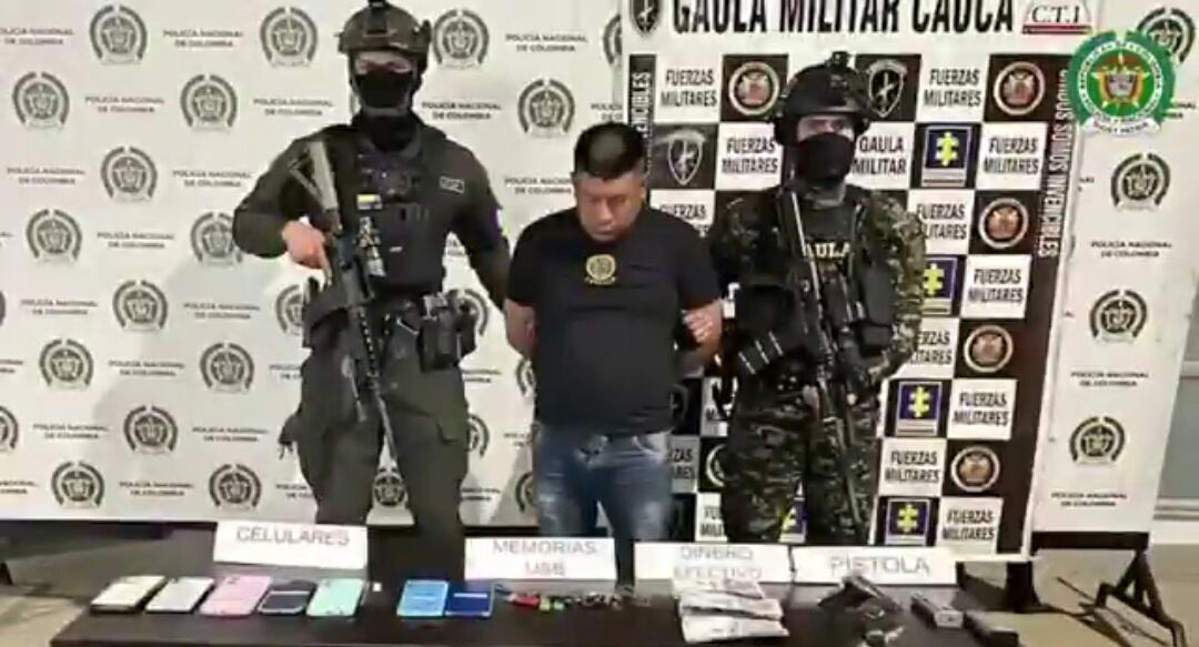 Bernardo Velasco Taquines, alias 'AKT' delincuente capturado en Popayán. Crédito: Policía Nacional.