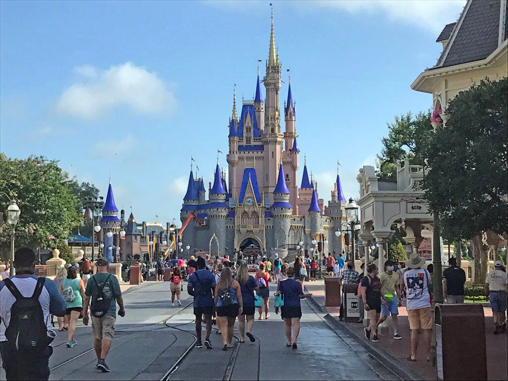 Disney annual passholders get a peek at the coronavirus-inspired changes inside the Magic Kingdom on July 9, 2020. (Gabrielle Russon/Orlando Sentinel/Tribune News Service via Getty Images)