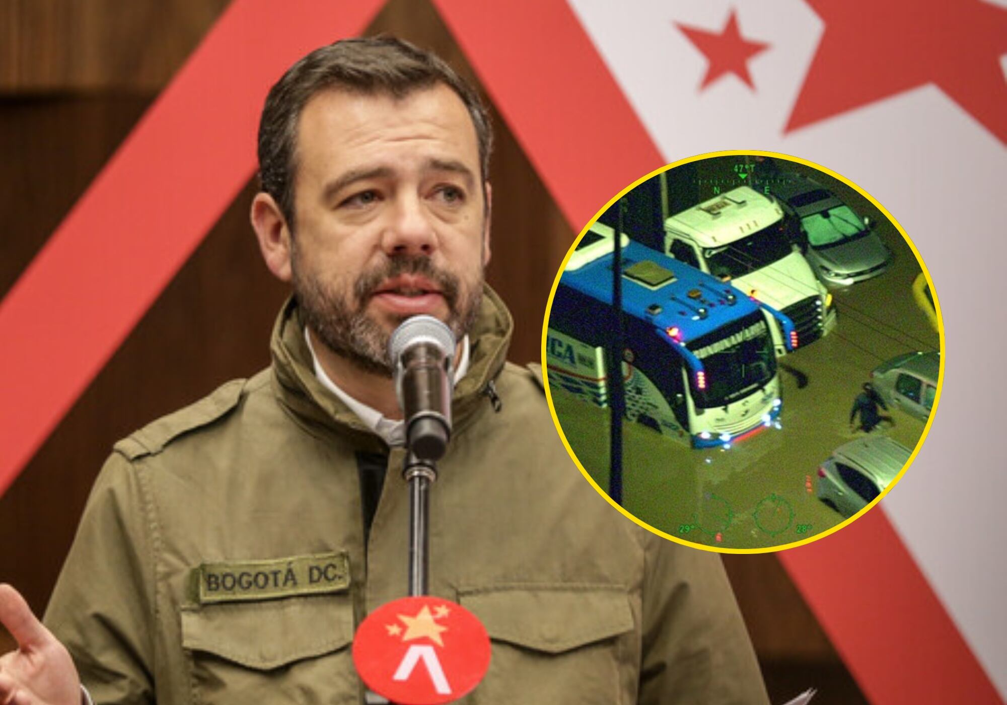 Carlos Fernando Galán e inundaciones en la Autopista Norte de Bogotá. Foto: (Colprensa - Catalina Olaya) / Policía Nacional