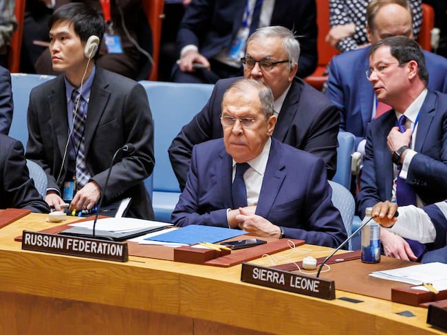 New York (United States), 23/01/2024.- Russian Foreign Minister Sergey Lavrov attends a United Nations Security Council meeting on the situation in the Middle East including the Palestinian question, at the United Nations Headquarters in New York, USA, 23 January 2024. (Rusia, Nueva York) EFE/EPA/SARAH YENESEL
