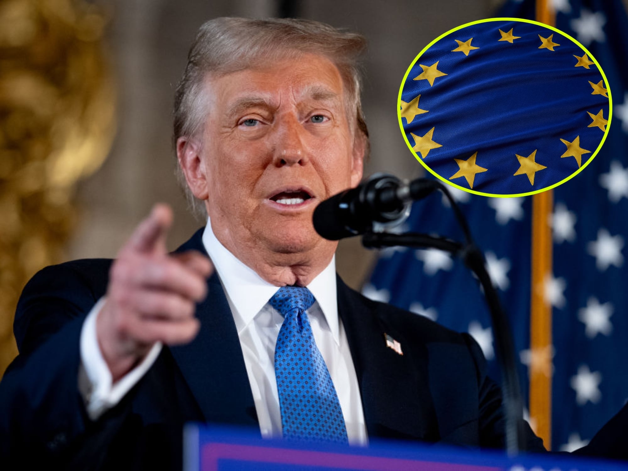 Donald Trump. I Foto: Andrew Harnik/Getty Images. Logo de la UE. I Foto: Getty Images.