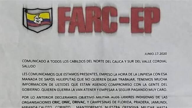 En el escrito aparecen los nombres de reconocidos líderes de la región. Foto: