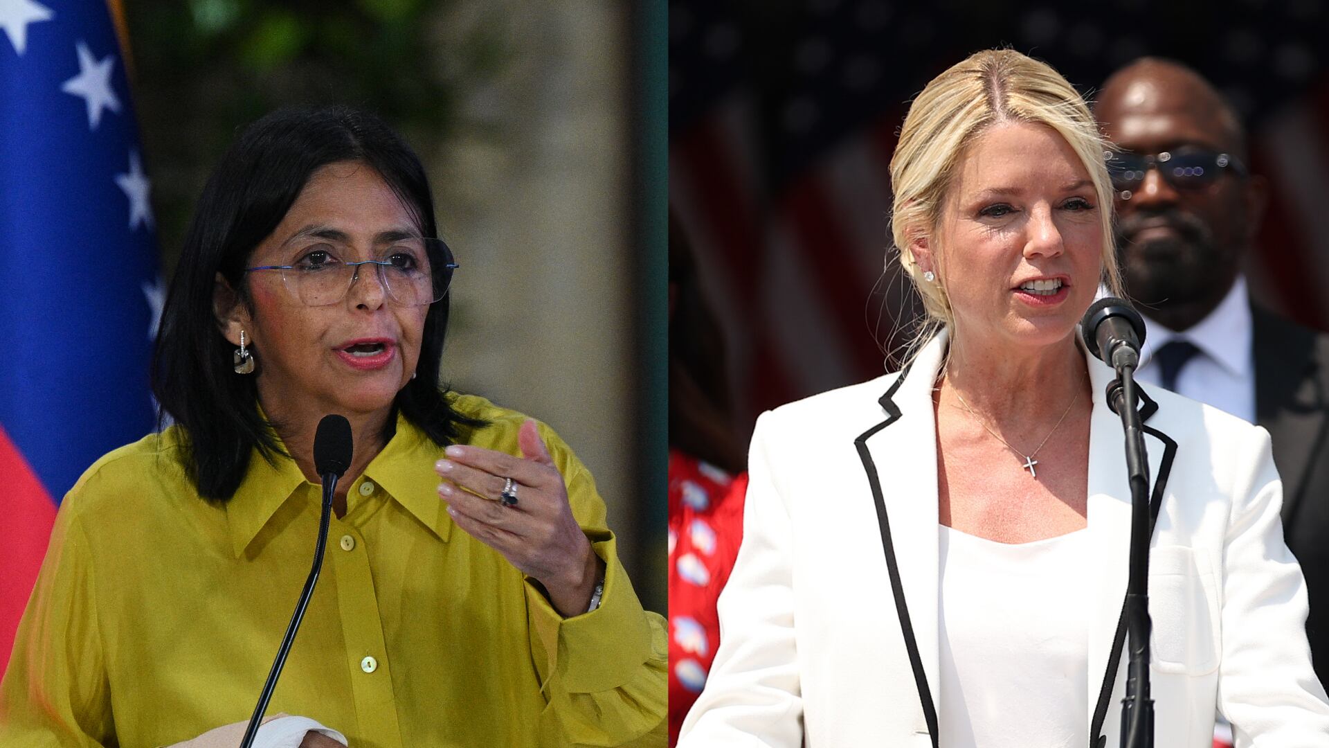 Vicepresidenta de Venezuela, Delcy Rodríguez y Fiscal General de Estados Unidos, Pam Bondi. Foto: FEDERICO PARRA/AFP via Getty Images/Tayfun Coskun/Anadolu Agency via Getty Images