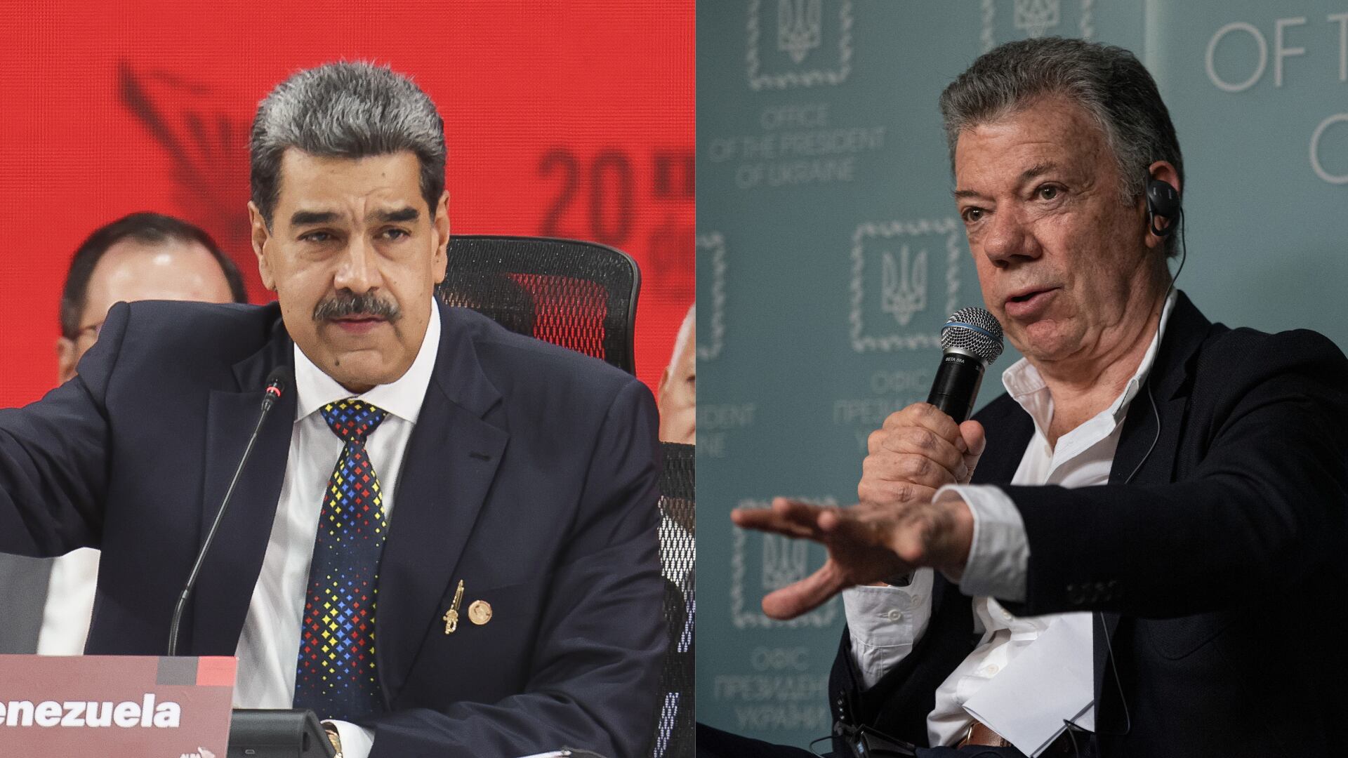 Presidente de Venezuela Nicolas Maduro y Expresidente de Colombia Juan Manuel Santos. Foto: Pedro Rances Mattey/Anadolu via Getty Images/Alexey Furman/Getty Images