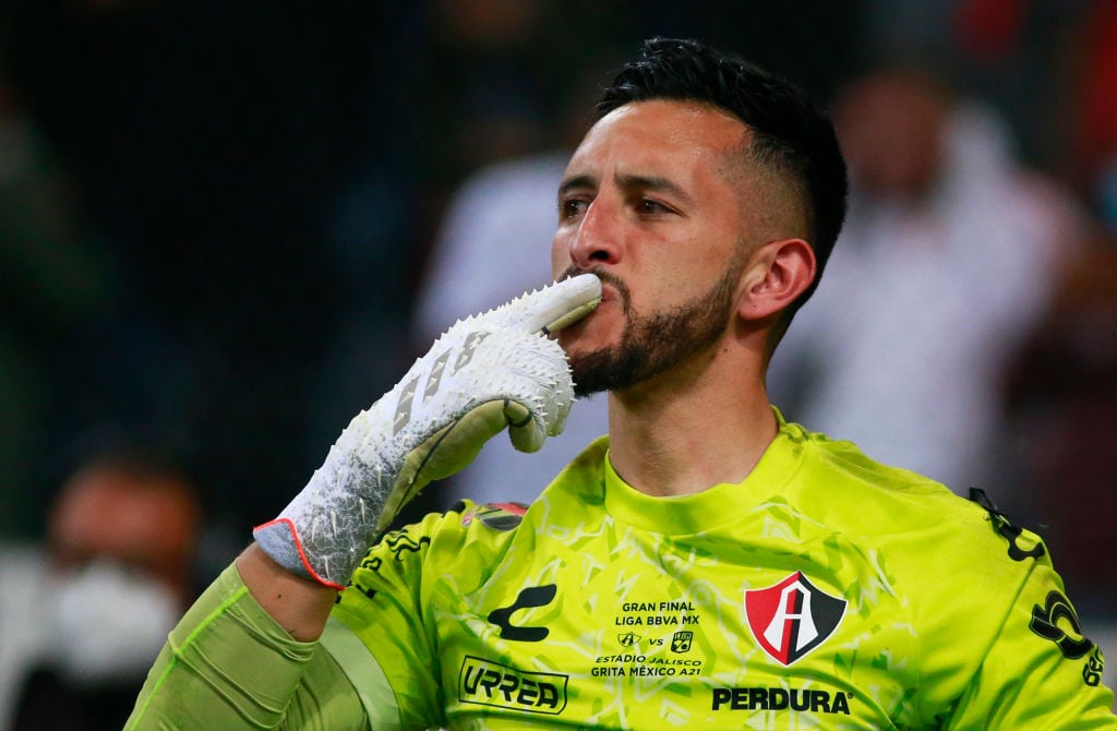 GUADALAJARA, MEXICO - DECEMBER 12: Goalkeeper Camilo Vargas of Atlas celebrates the victory during the final second leg match between Atlas and Leon as part of the Torneo Grita Mexico A21 Liga MX at Jalisco Stadium on December 9, 2021 in Guadalajara, Mexico. (Photo by Alfredo Moya/Jam Media/Getty Images)