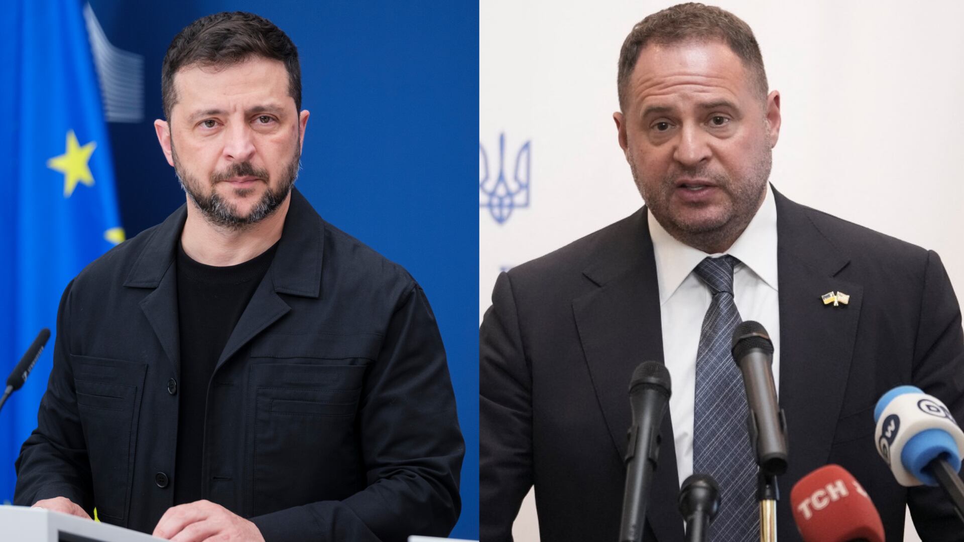 El presidente ucraniano, Volodímir Zelenski, exjefe de gabinete, Andrí Yermak. Foto: Thierry Monasse/Getty Images/OLIVER CONTRERAS / AFP