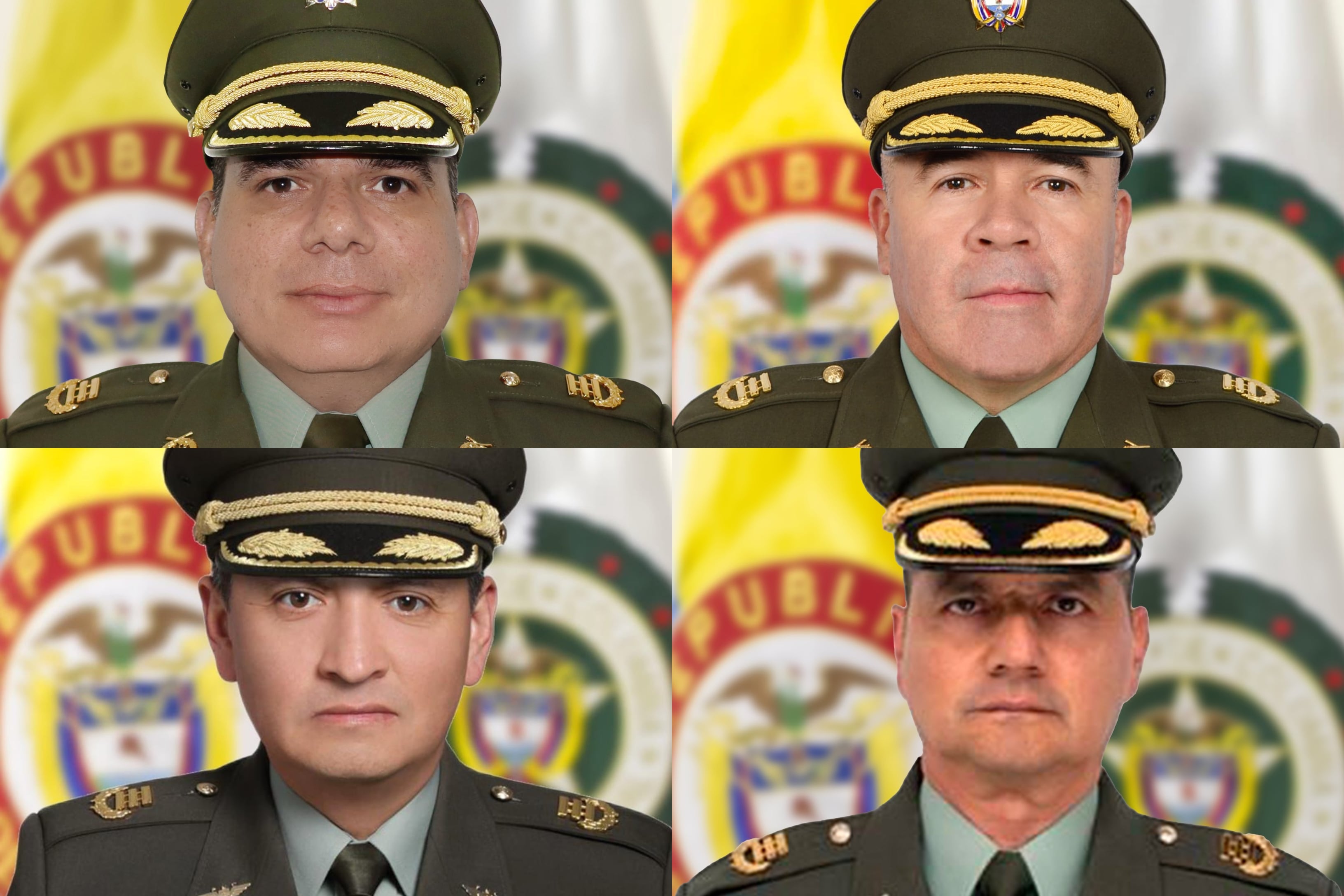 Los coroneles de la Policía Richard Raúl Fajardo Ayala, Juan Pablo Ruiz Rodríguez, Pedro José Saavedra Pinzón y Néstor Armando Pineda Castellanos.