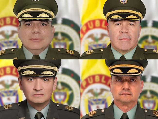 Los coroneles de la Policía Richard Raúl Fajardo Ayala, Juan Pablo Ruiz Rodríguez, Pedro José Saavedra Pinzón y Néstor Armando Pineda Castellanos.