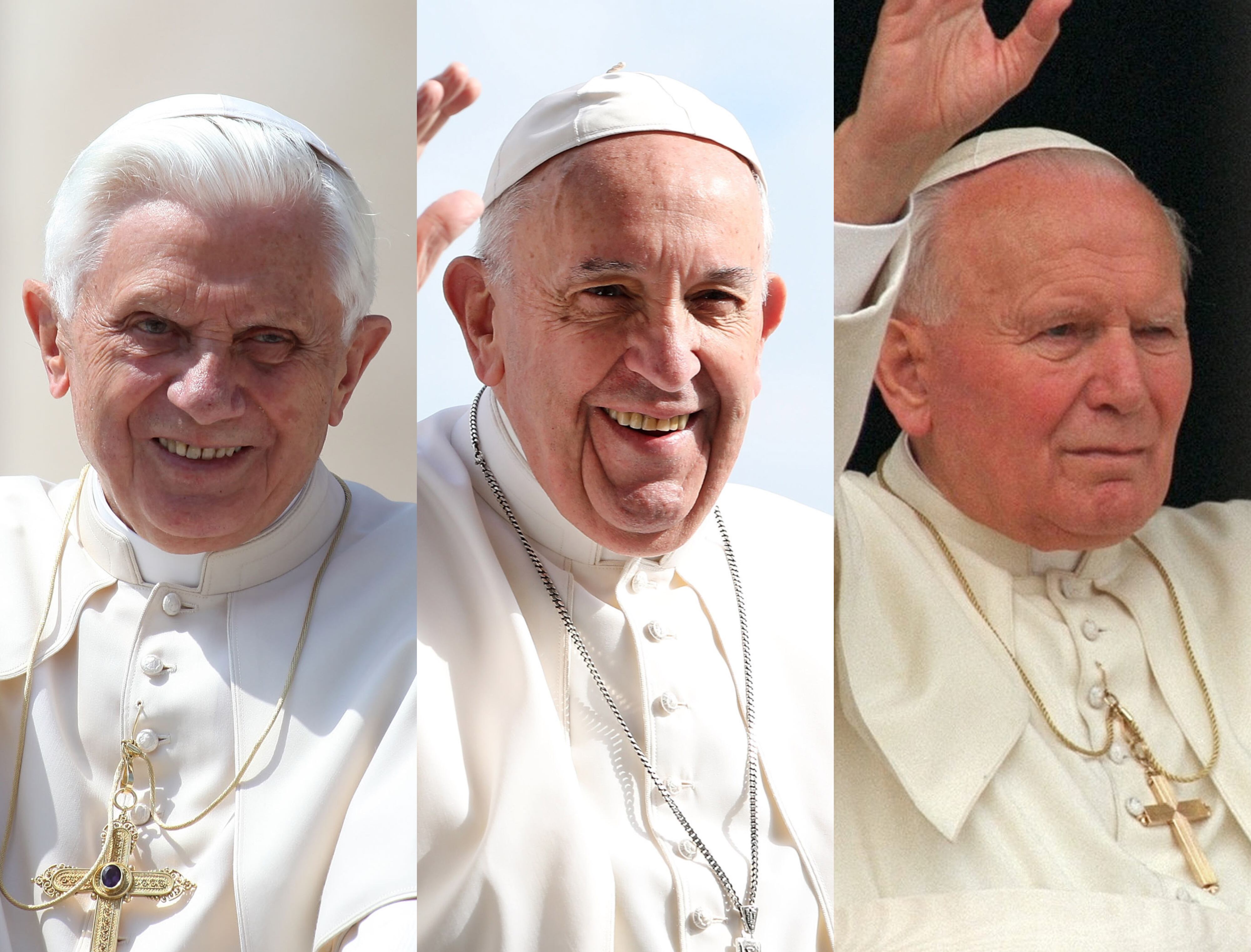 Benedicto XVI, Francisco I y Juan Pablo II | Fotos: GettyImages