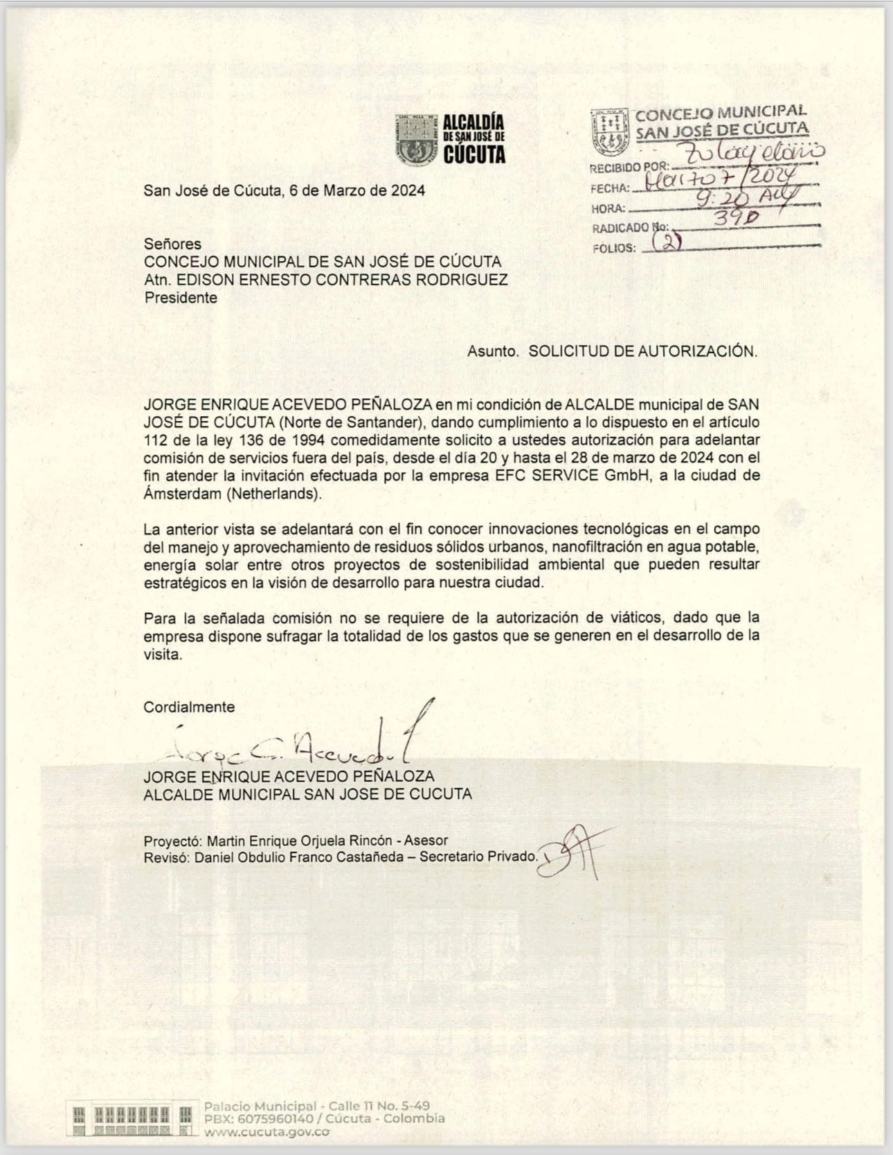 El sospechoso viaje del alcalde de Cúcuta a Europa