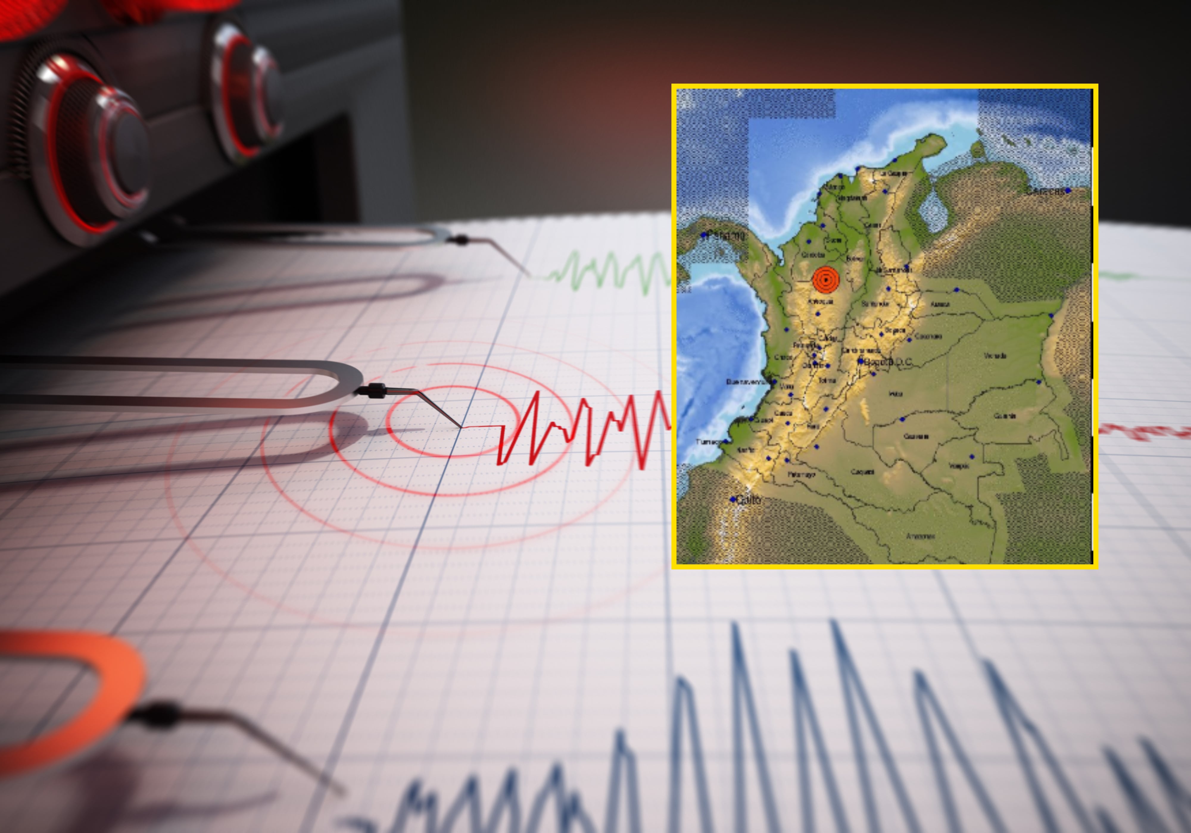 Imagen de referencia y temblor en Colombia. Fotos: Getty Images / Servicio Geológico Colombiano