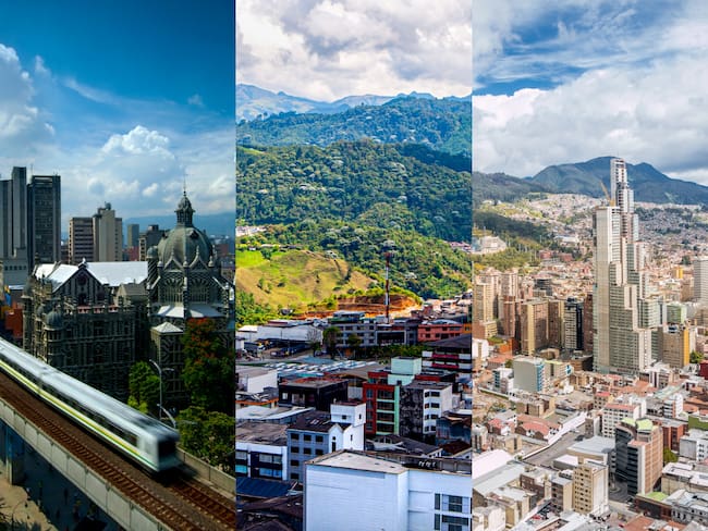 De izquierda a derecha se ven las ciudades de Medellín, Manizales y Bogotá consideradas con el mejor clima, según la inteligencia artificial / Foto: GettyImages