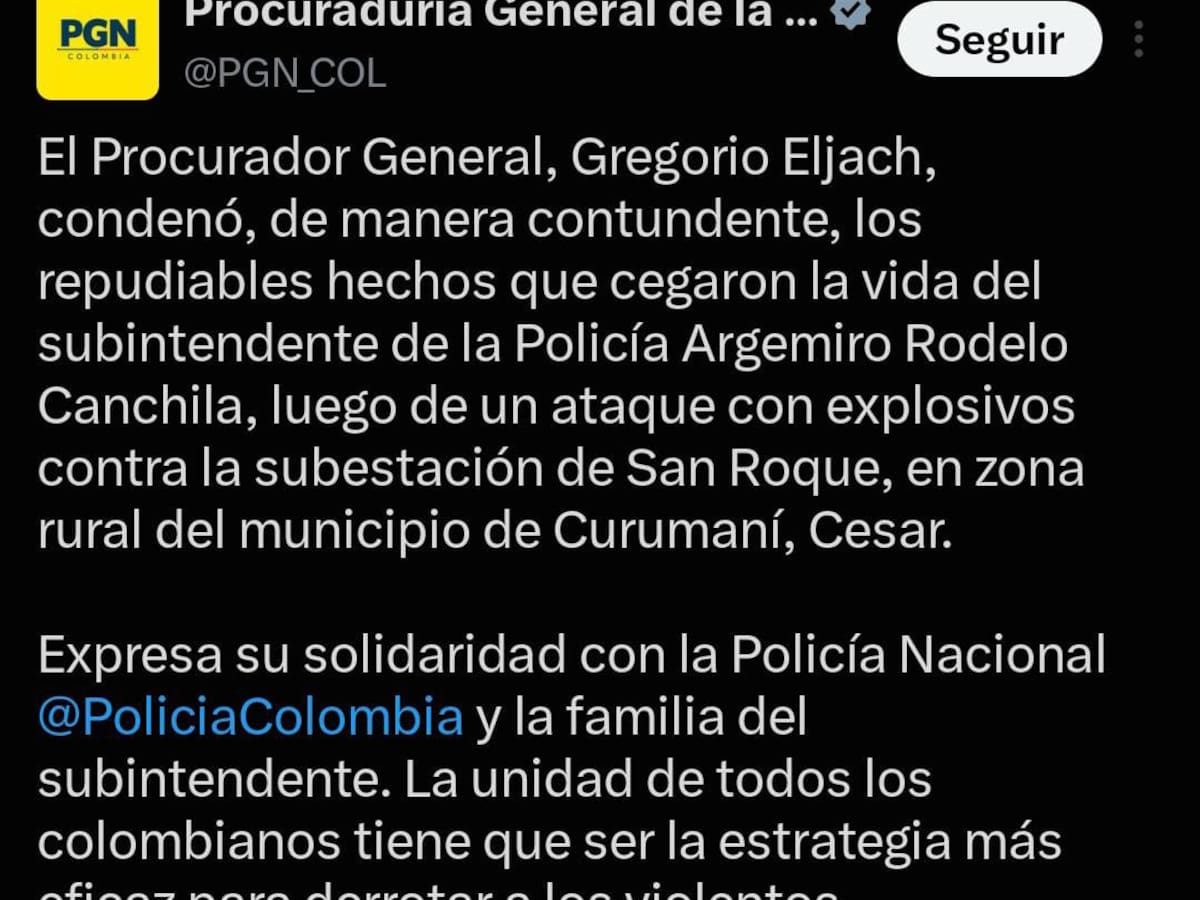 Procuraduría rechazó ataque terrorista en la vía panamericana y asesinato de policía en Cesar