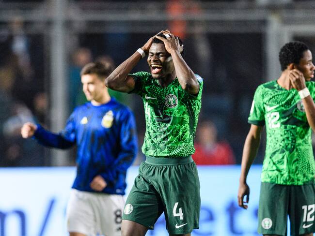 SAN JUAN, ARGENTINA - MAY 31: Daniel Daga of Nigeria celebrates after winning the U-20 World Cup Argentina 2023 Round of 16 match between Argentina and Nigeria at Estadio San Juan on May 31, 2023 in San Juan, Argentina. (Photo by Marcio Machado/Eurasia Sport Images/Getty Images)