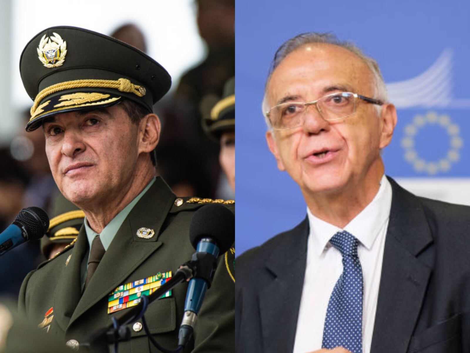 William René Salamanca, director de la Policía e Iván Velásquez, ministro de Defensa. Fotos: Getty Images.