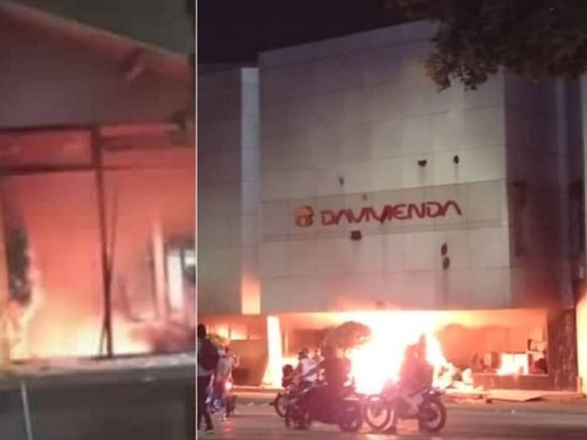 Incineran banco de Davivienda y CAI del Parque de los Niños en Bucaramanga