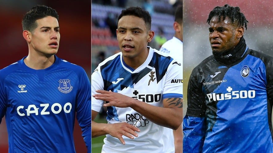 James Rodríguez avisa a Muriel y Zapata antes de enfrentar al Real Madrid. Foto: Getty Images: Robbie Jay Barratt – AMA / Giuseppe Maffia/NurPhoto / Enrico Locci