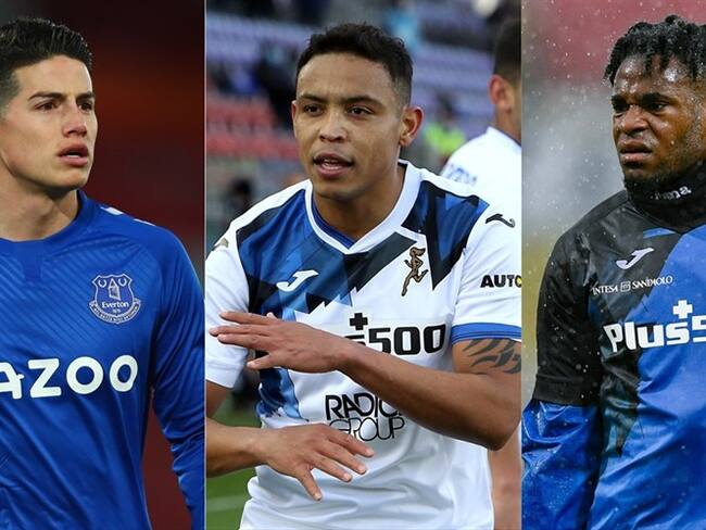 James Rodríguez avisa a Muriel y Zapata antes de enfrentar al Real Madrid. Foto: Getty Images: Robbie Jay Barratt – AMA / Giuseppe Maffia/NurPhoto / Enrico Locci