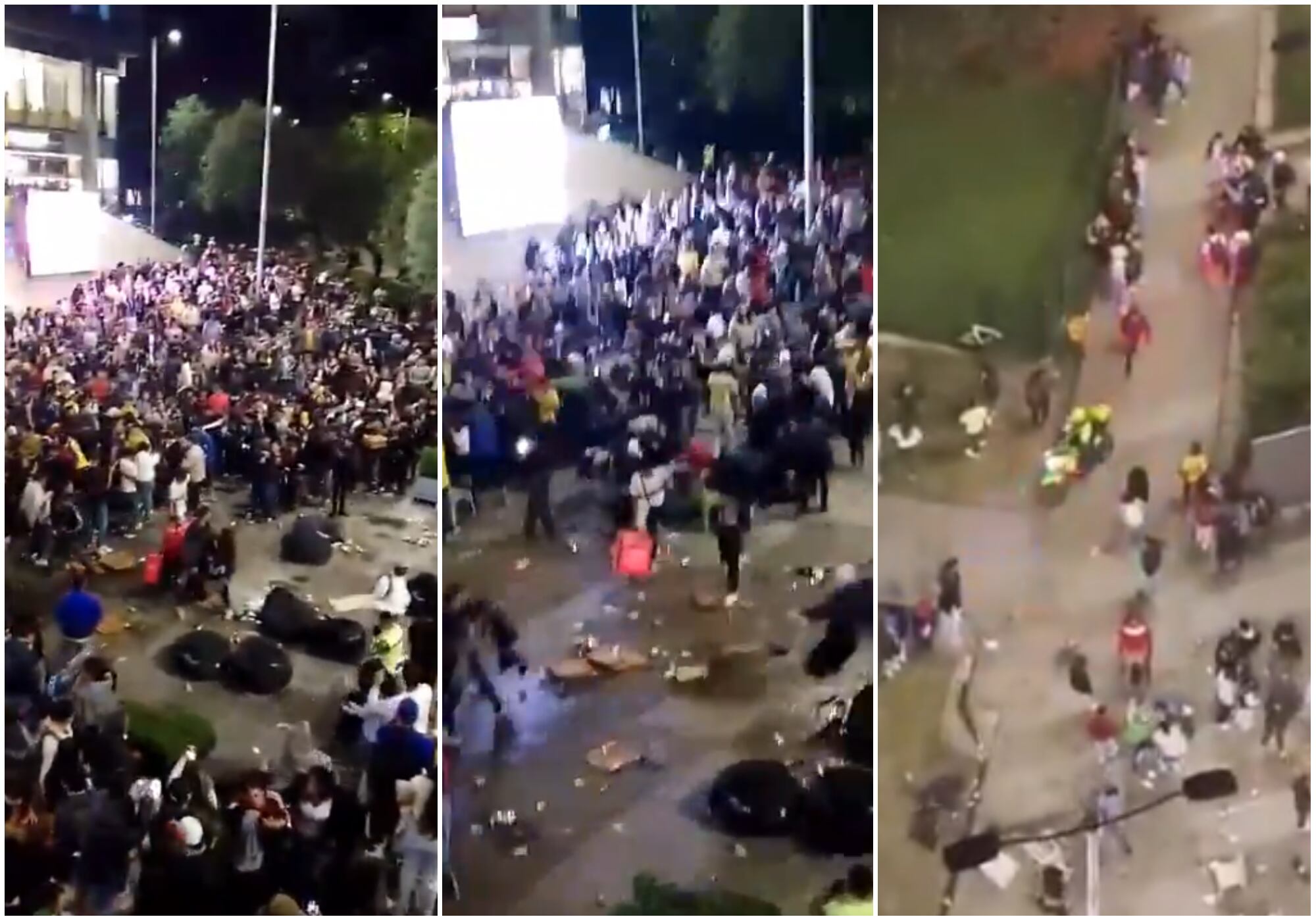 Enfrentamientos en Bogotá luego del partido Colombia vs. Venezuela. Foto: pantallazos tomados del perfil de X @ColombiaOscura_