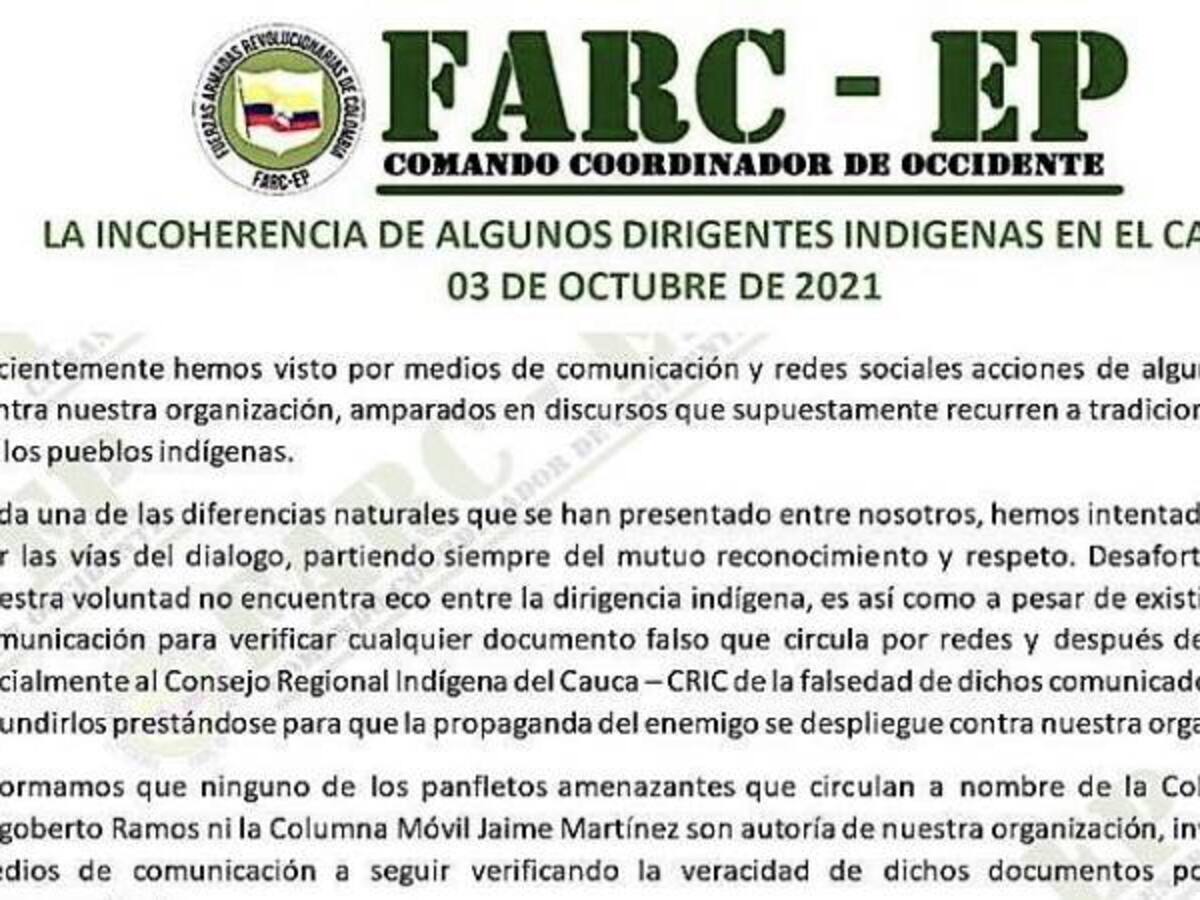 Indígenas responden a señalamientos de las disidencias de la Farc en el Cauca