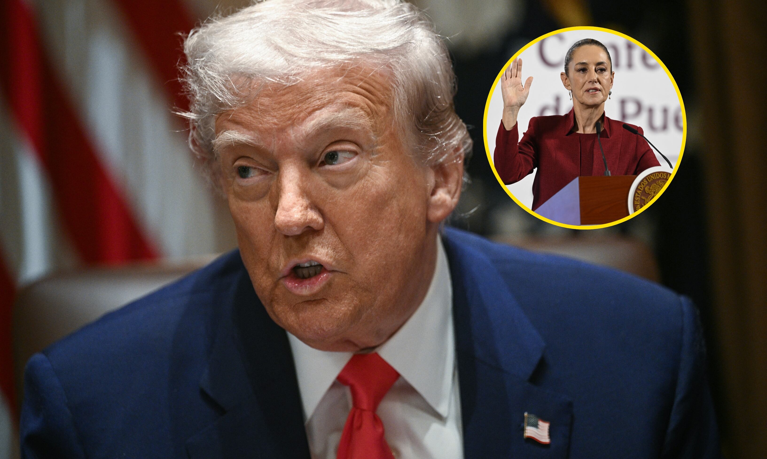 Presidente estadounidense, Donald Trump. FOTO: BRENDAN SMIALOWSKI/AFP /Getty Images. Claudia Sheinbaum. FOTO: ALFREDO ESTRELLA/AFP via Getty Images