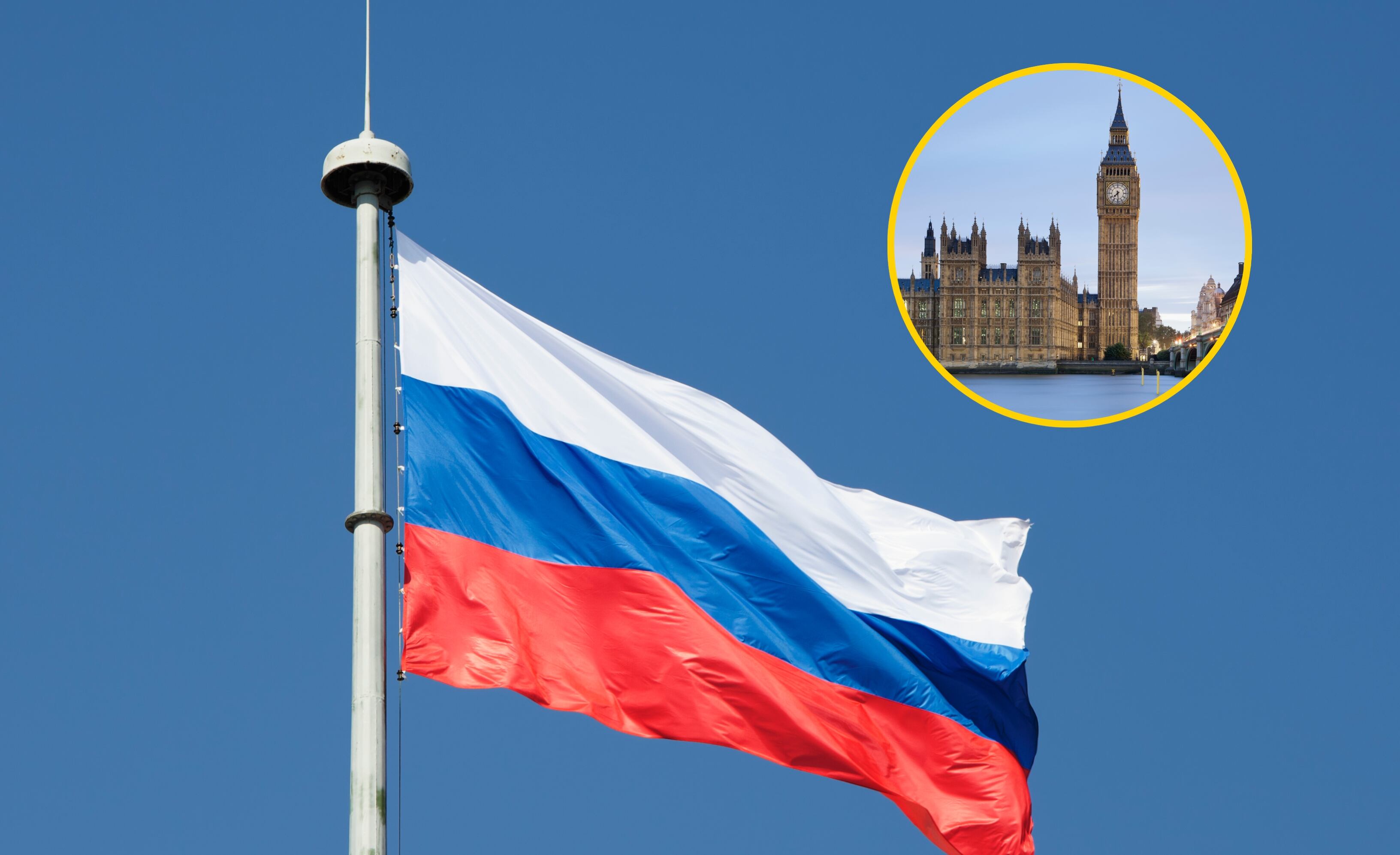 Bandera de Rusia y referencia de Inglaterra. Foto: tunart y Paul Panayiotou vía Getty Images. 