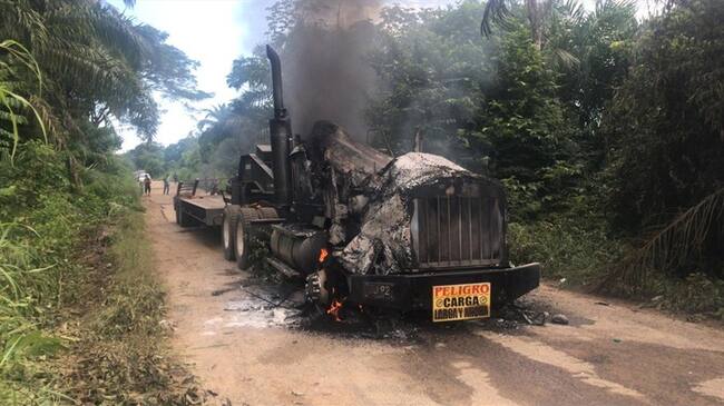 Incendiaron carro del Ejército en Catatumbo. Foto: Cortesía
