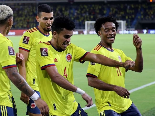 Juan Guillermo Cuadrado, Roger Martínez, Luis Díaz y Daniel Muñoz en la victoria de Colombia ante Chile. Foto: Jairo Cassiani/Vizzor Image/Getty Images
