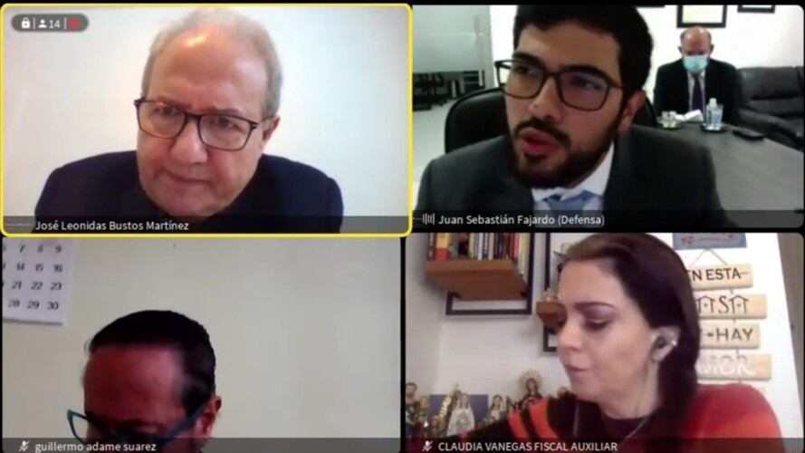 El exmagistrado José Leonidas Bustos rindió su testimonio en el juicio que se adelanta contra Francisco Ricaurte. Foto: Captura de video