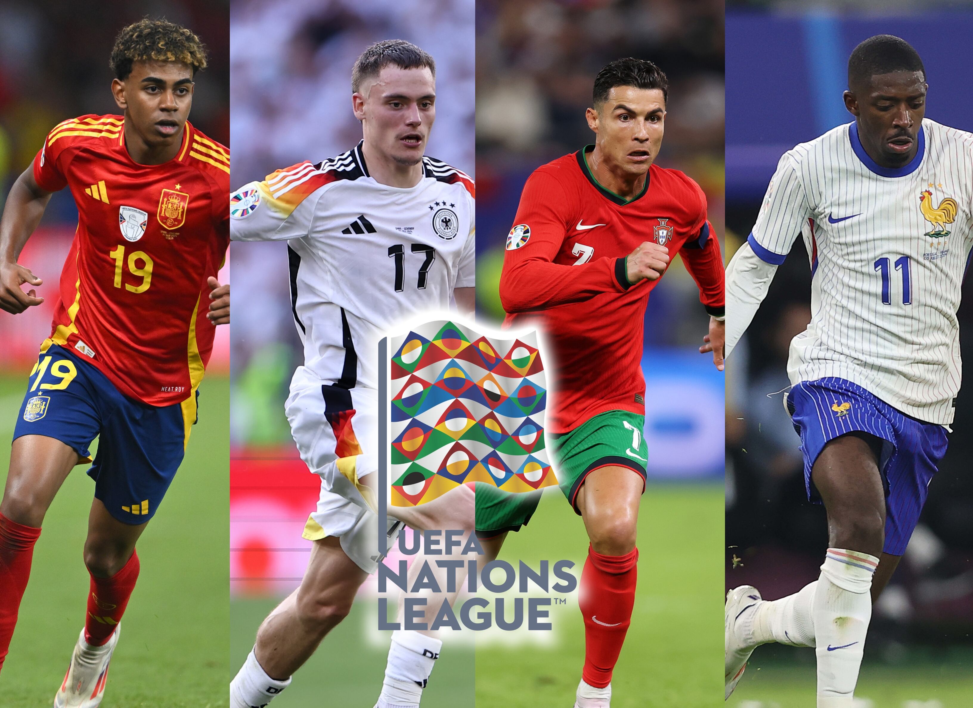 Lamine Yamal. FOTO: Stu Forster.//. Florian Wirtz. FOTO: DeFodi. // Cristiano Ronaldo. FOTO: Lars Baron. Ousmane Dembélé. FOTO:  Crystal Pix