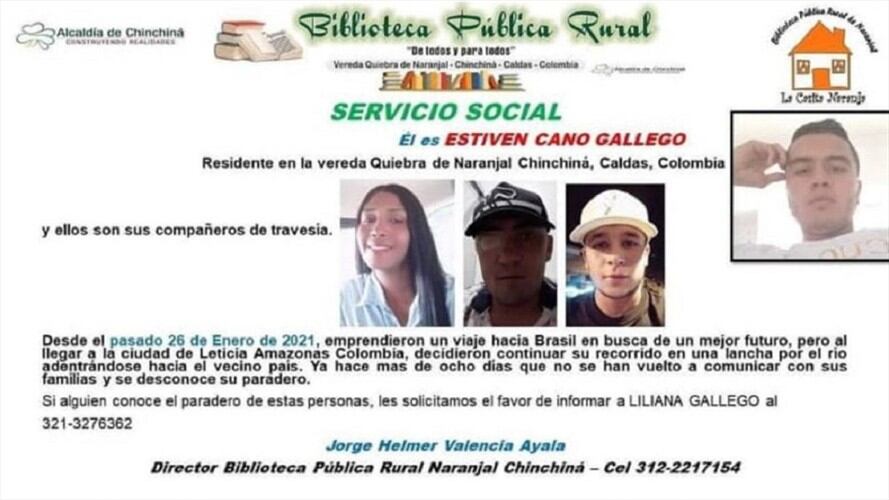 Familiares hacen públicas las imágenes de sus allegados desaparecidos. Foto: Suministrada.