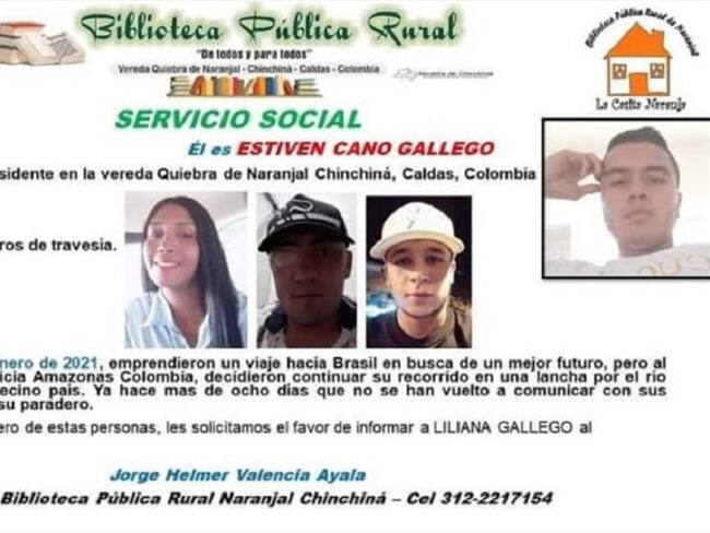 Familiares hacen públicas las imágenes de sus allegados desaparecidos. Foto: Suministrada.