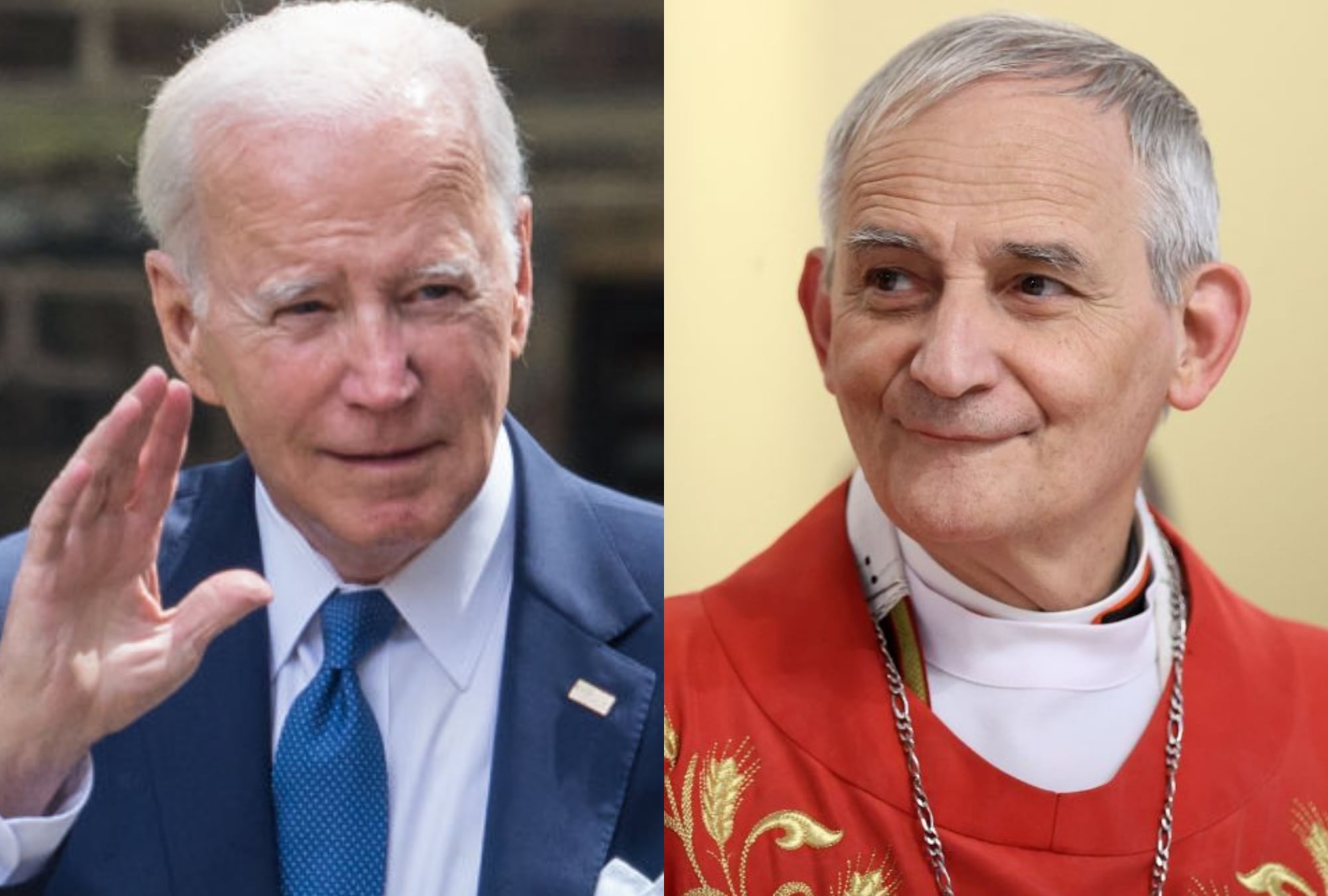 Joe Biden y Matteo Zuppi. Foto: (Photo credit should read Wiktor Szymanowicz/Future Publishing via Getty Images) / (Photo by OLESYA KURPYAYEVA/AFP via Getty Images)