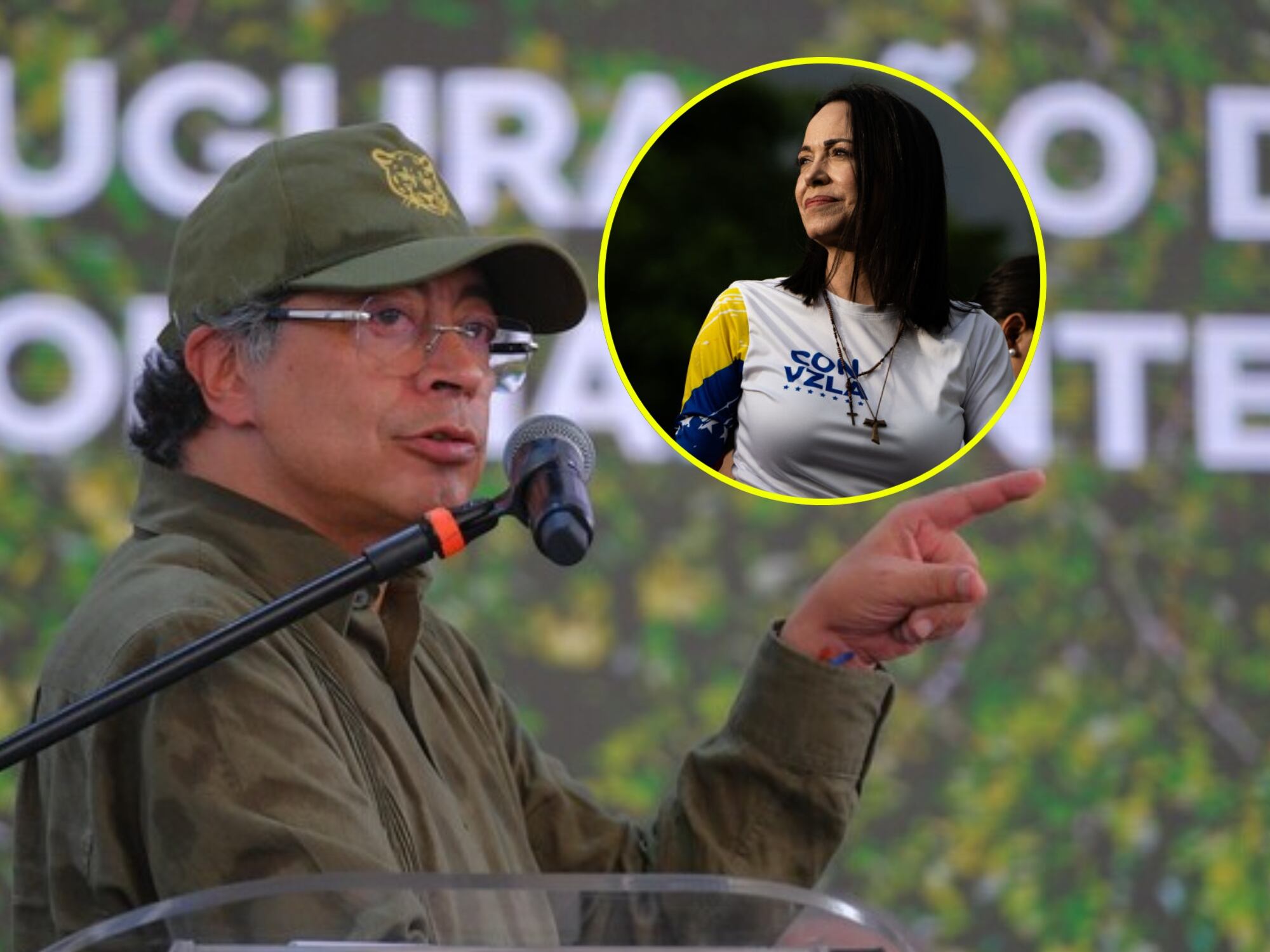 Gustavo Petro y María Corina Machado. Foto: (Cortesía: Presidencia) /  (Photo by Alfredo Lasry R/Getty Images)