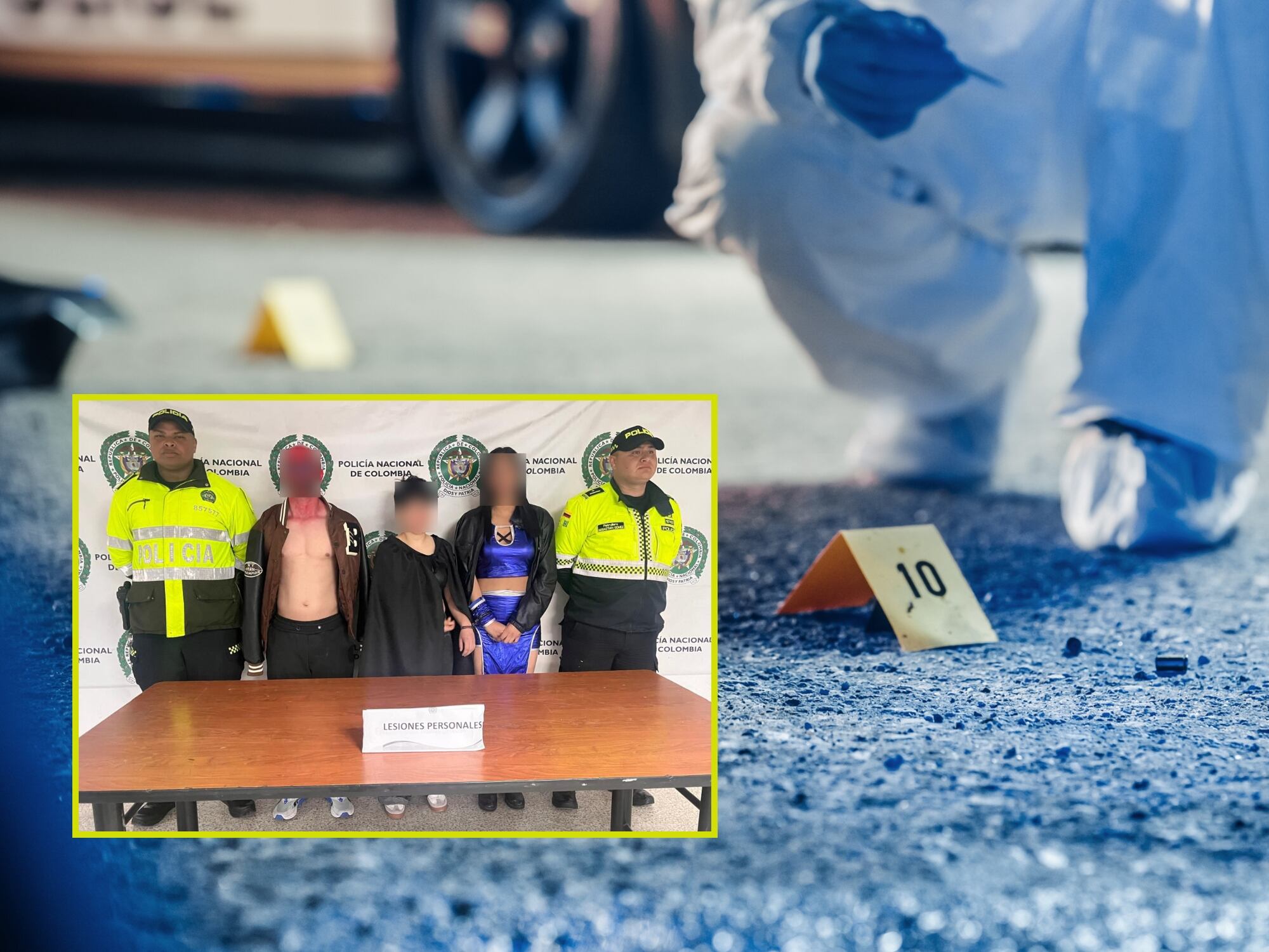 Imagen de referencia y capturados en Bogotá. Fotos: Getty Images / Policía