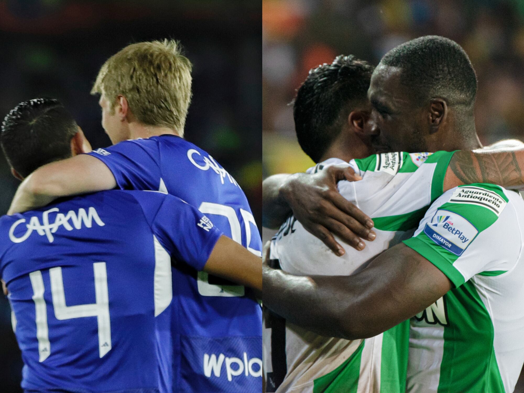 David Silva (14) y Andrés Llinás de Millonarios. Jefferson Duque y Cristian Zapata de Nacional. Fotos: Colprensa.