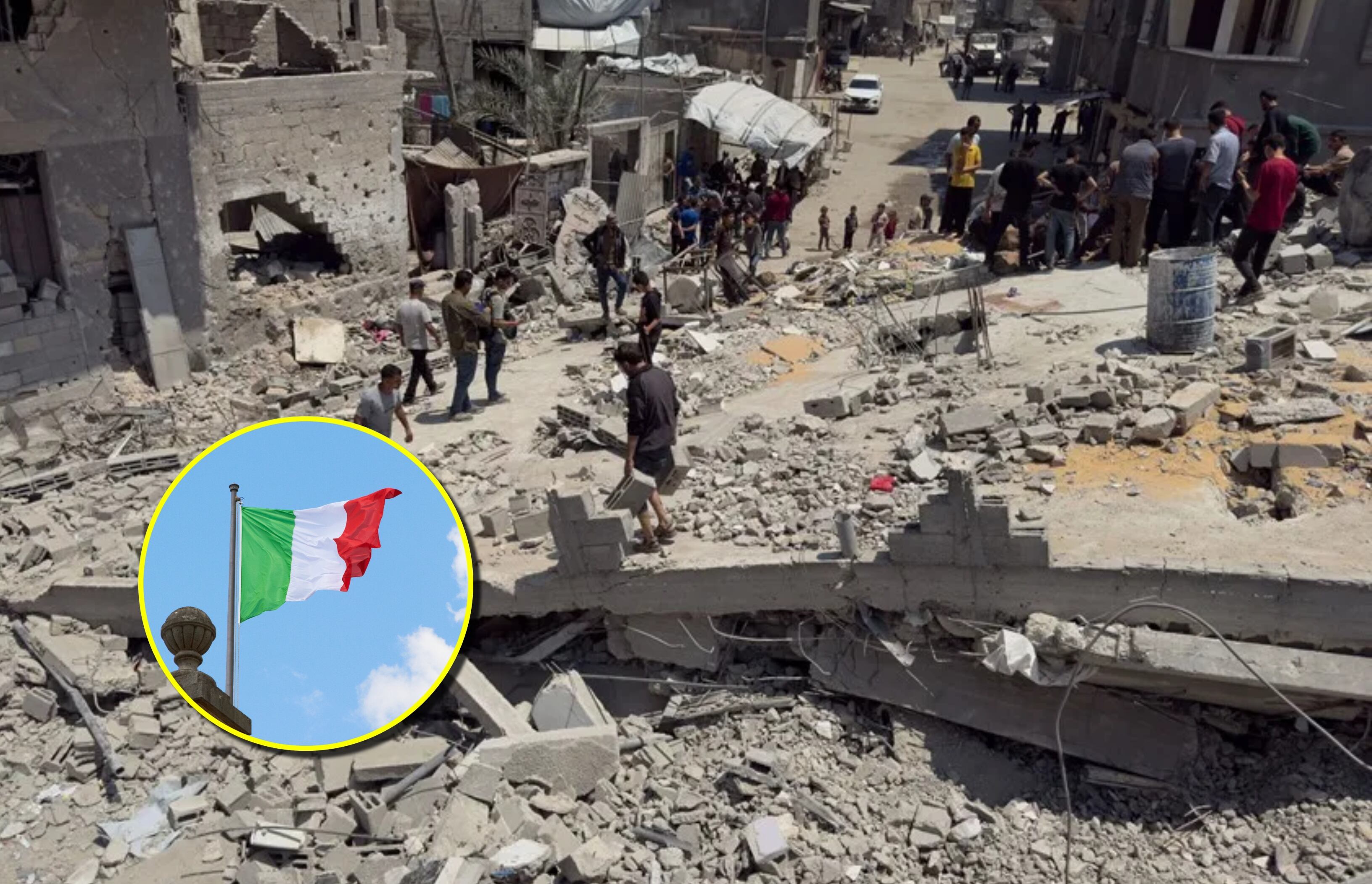 Referencia de guerra en Gaza y bandera de Italia. Foto: Rolf Ruderer vía Getty Images y EFE/ Ahmad Awad.