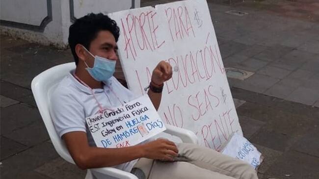 Estudiante completa 10 días en huelga de hambre en Popayán. Foto: Cortesía Javier Granda