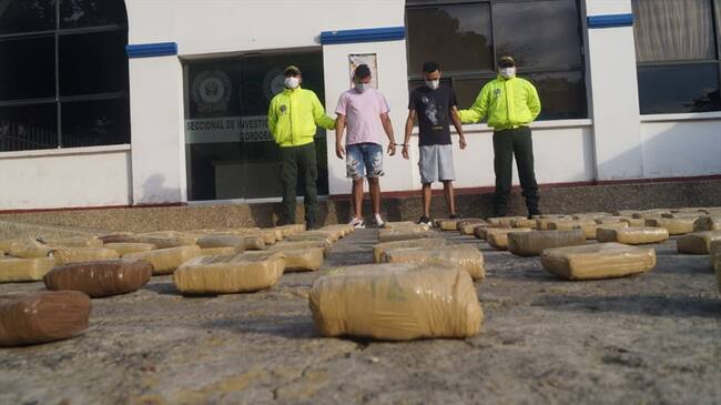 Policía captura a dos personas e incauta más de 150 kilos de marihuana en Montería.Foto: prensa Policía.