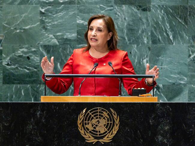 New York (United States), 19/09/2023.- Peruvian President Dina Ercilia Boluarte Zegarra speaks during the 78th session of the United Nations General Assembly at the United Nations Headquarters in New York, New York, USA, 19 September 2023. (Nueva York) EFE/EPA/JUSTIN LANE