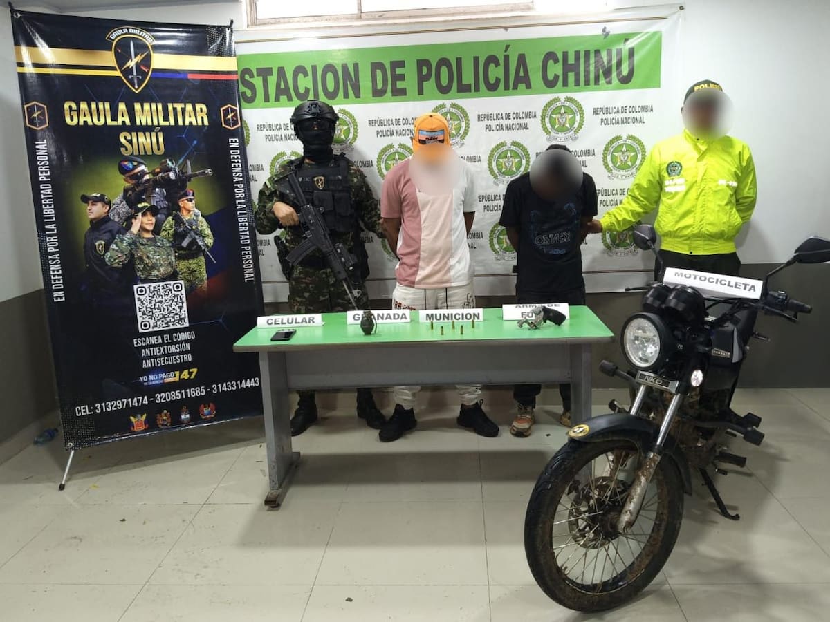 Capturan a dos hombres que serían responsables del cobro de extorsiones en Chinú, Córdoba
