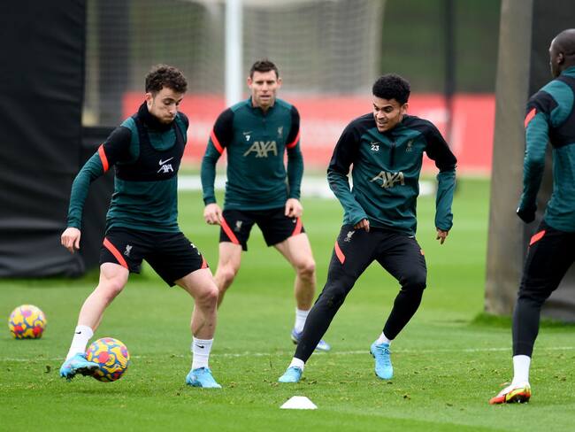 Diogo Jota y Luis Díaz en un entrenamiento con el Liverpool / Getty Images